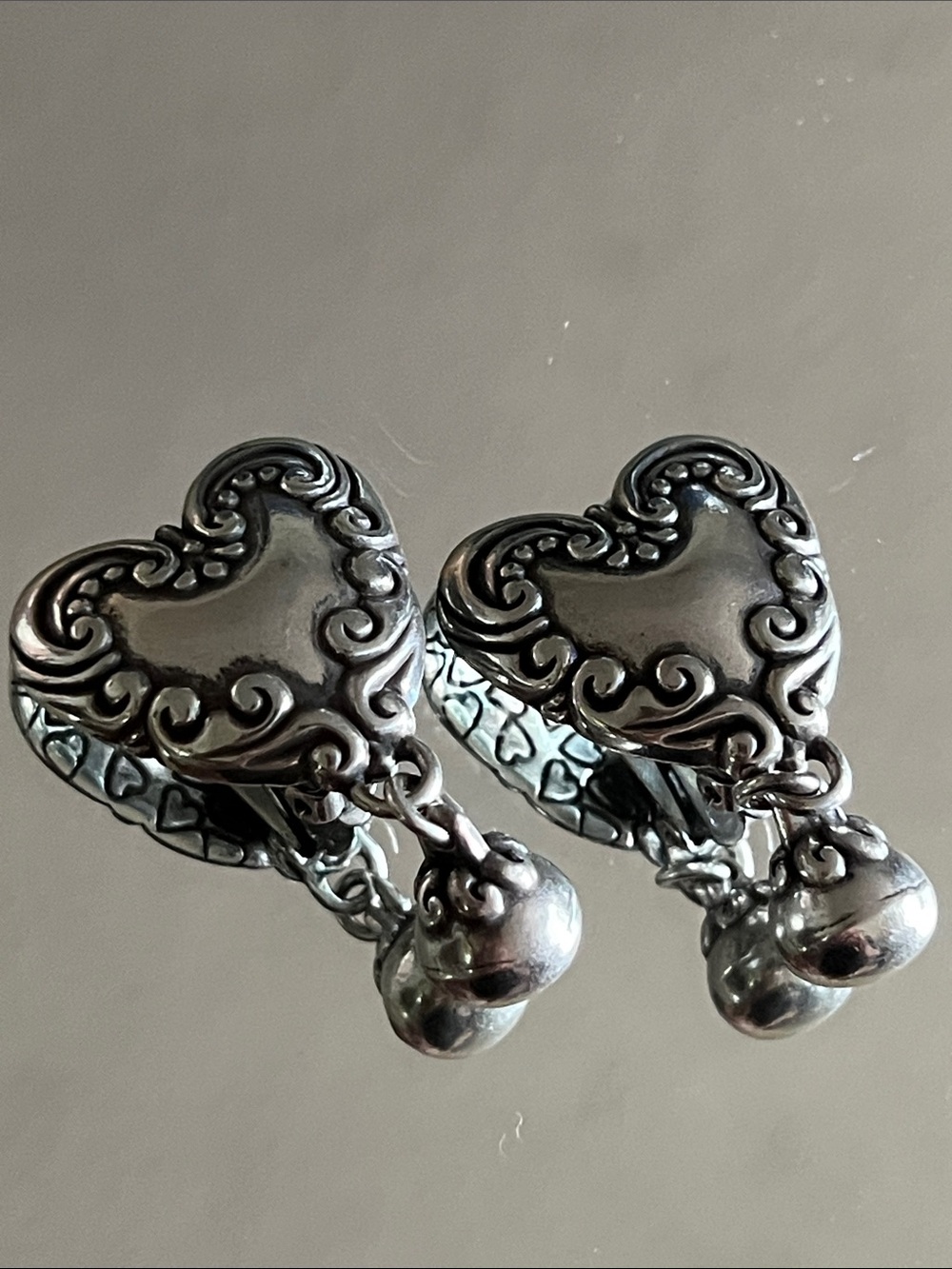 Vintage BRIGHTON Silver Large Heart Clip Earrings - Picture 7 of 8